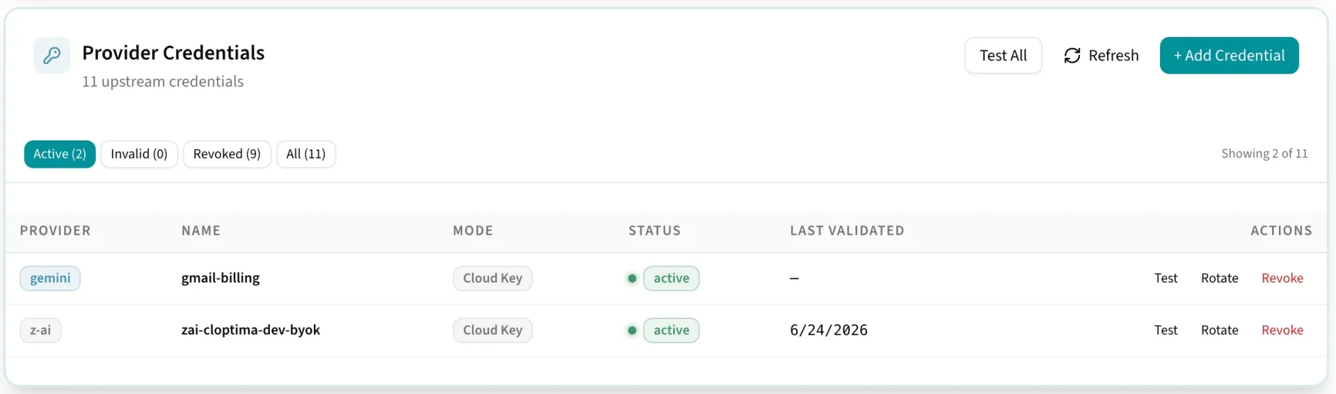 Encrypted provider credentials managed in Cloptima