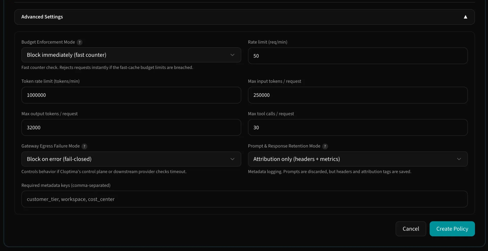 Rate limits, token limits, and request enforcements