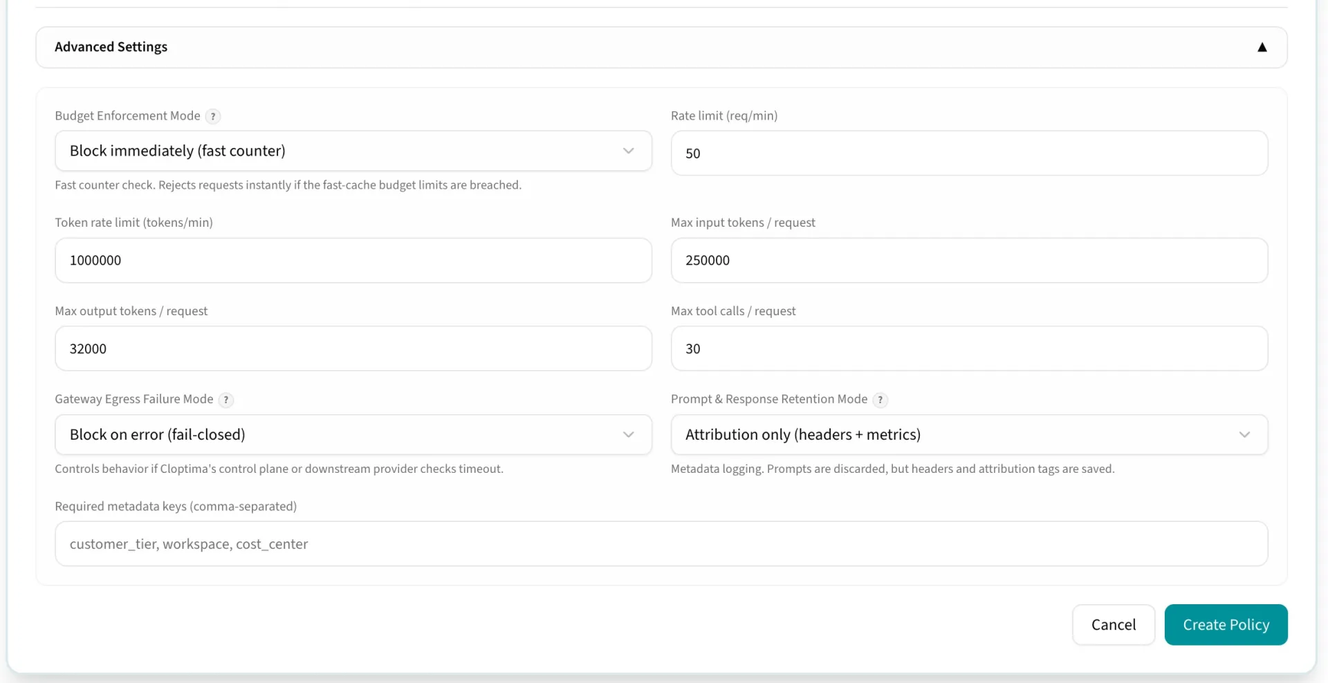 Rate limits, token limits, and request enforcements